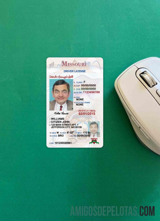 Carteira de habilitação nos EUA, Missouri, menores de 21 anos fotolook frente amostra